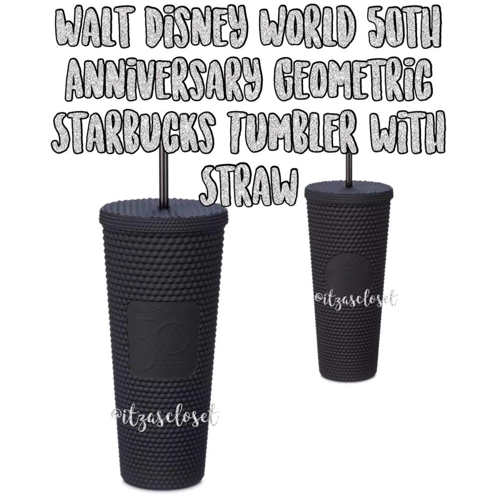 Walt Disney World 50th Anniversary Geometric Starbucks Tumbler Straw Black NEW